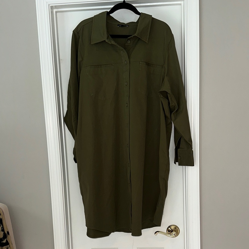 Universal Standard Olive Green Button-Up Shirt Dress